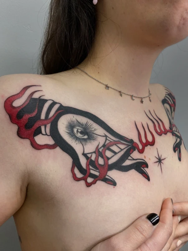 Neo Traditional Eye, Snake tattoo on Chest