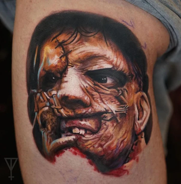 Реализм Horror, Face tattoo на Thigh