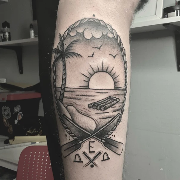 Блэкворк Landscape, Ocean tattoo на Икра