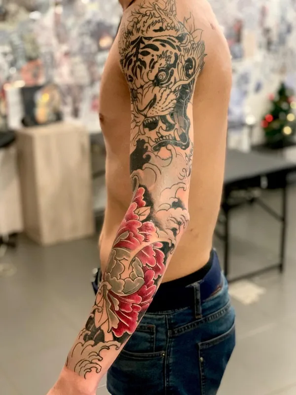 male color japanese tattoo on full sleeve #71050 | Tattoo Artist Krasnodar Ink