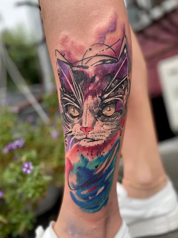 color watercolor tattoo on calf #71046 | Tattoo Artist Krasnodar Ink