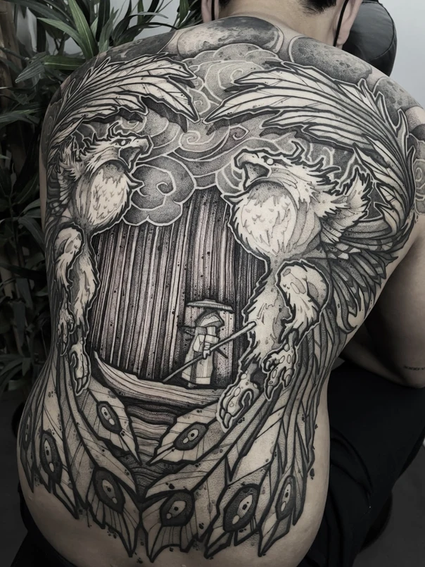 Japanese Phoenix, Samurai tattoo on Full Back