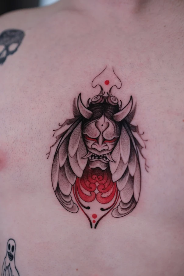 Japanese Oni, Wings tattoo on Chest