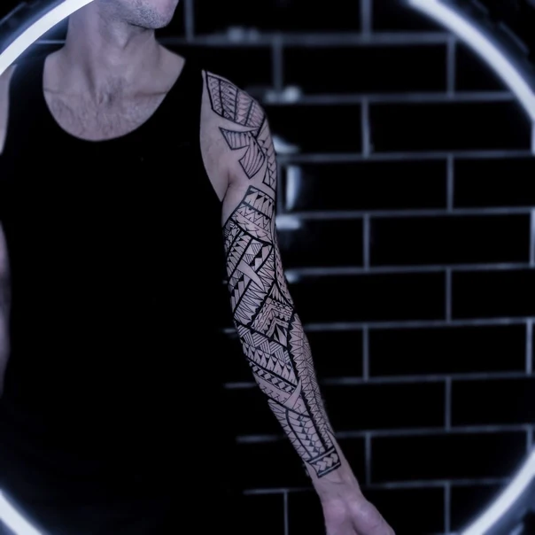 Трайбл / Племенная Geometric, Tribal tattoo на Полный рукав