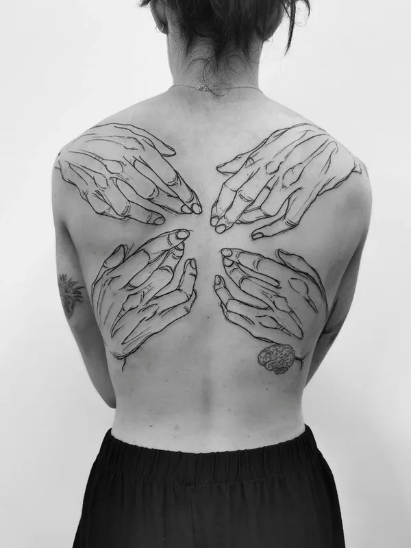 female black linework tattoo on full back #71634 | Tattoo Artist Nicolas Agus
