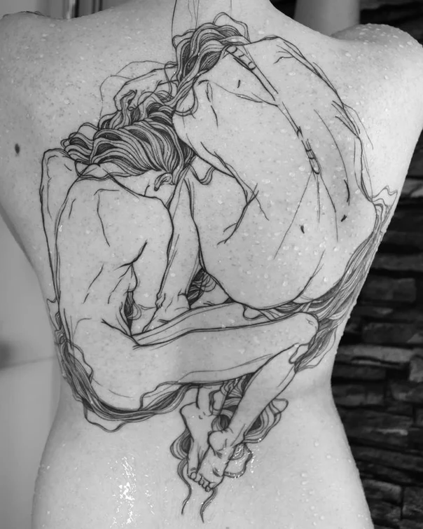 Sketch Figures tattoo on Full Back