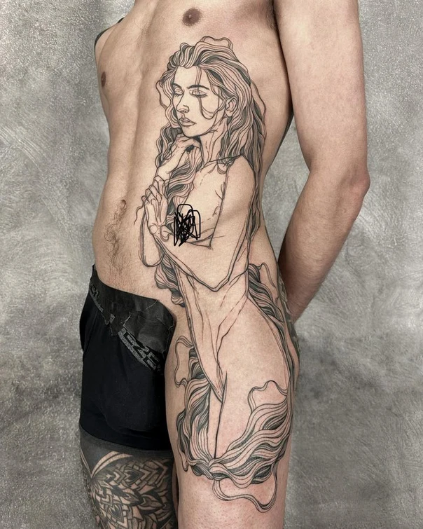 Linework Figure tattoo on Side