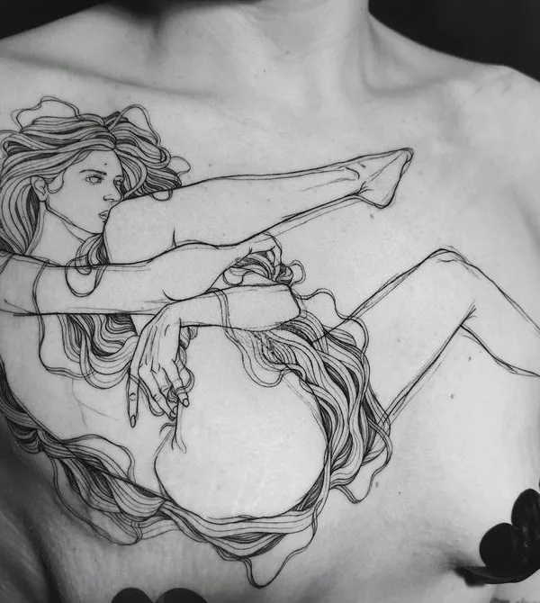female black sketch tattoo on chest #71629 | Tattoo Artist Nicolas Agus