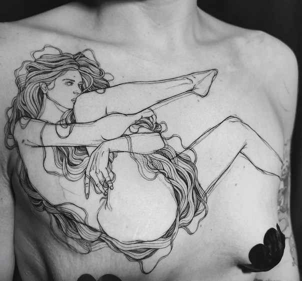 Sketch Figure tattoo on Chest