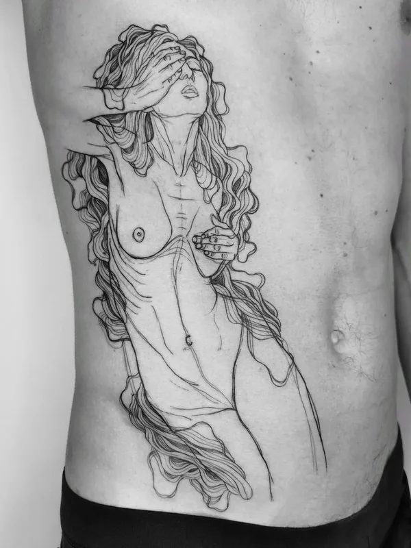 black fineline tattoo on ribcage #71633 | Tattoo Artist Nicolas Agus