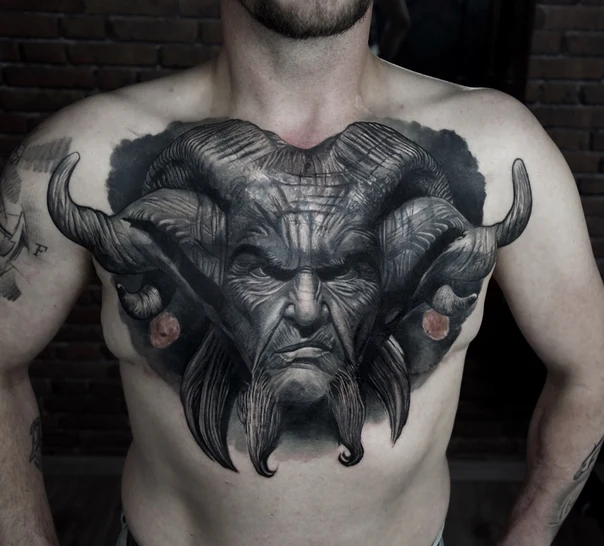 Realism Demon, Horns tattoo on Chest
