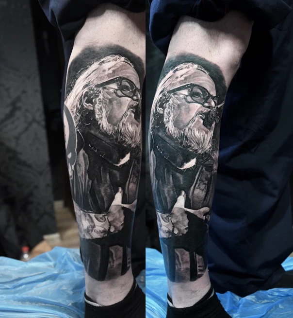 Realism Portrait, Man tattoo on Calf