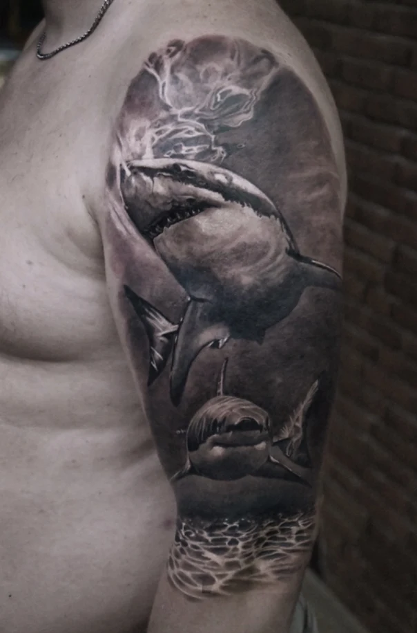 Realism Shark tattoo on Full Sleeve
