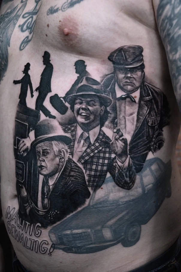Black & Grey People, Car tattoo on Chest