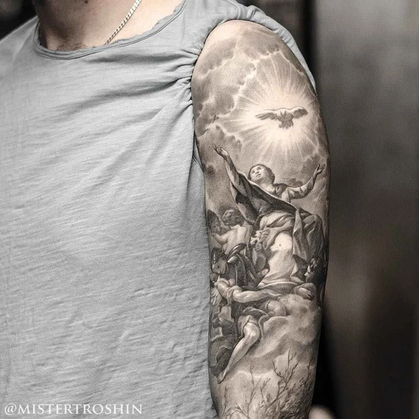 Realism Religious, Angel tattoo on Full Sleeve