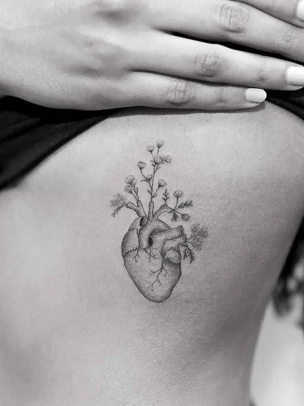 female black and grey fineline tattoo on ribcage #1384 | Tattoo Artist MR.K / Sanghyuk Ko