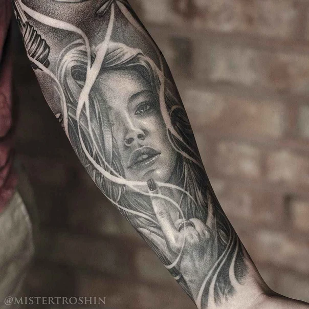 Realism Portrait, Woman tattoo on Forearm