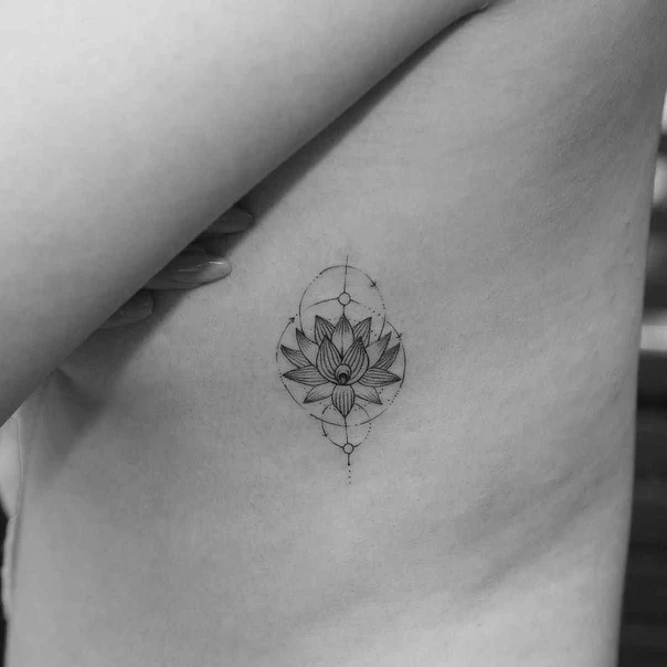 Fineline Lotus, Geometric tattoo on Ribcage