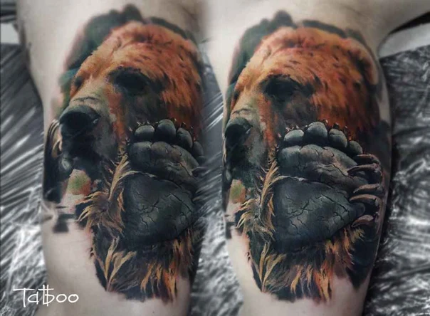 Realism Bear tattoo on Thigh