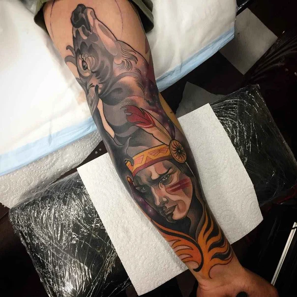 Realism Wolf, Native american tattoo on Forearm