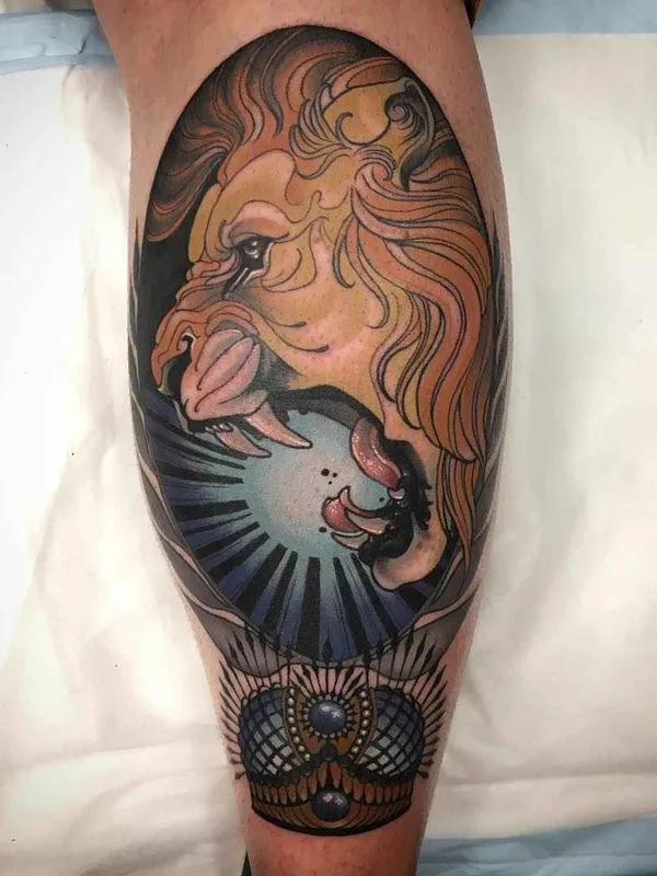 color neo traditional tattoo on calf #11631 | Tattoo Artist Kat Abdy