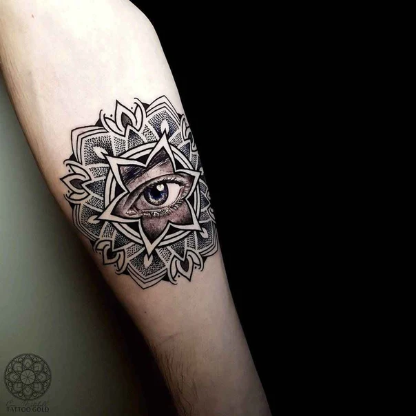 Blackwork Eye, Mandala tattoo on Forearm