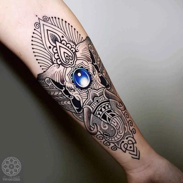 Ornamental Elephant, Mandala tattoo on Forearm
