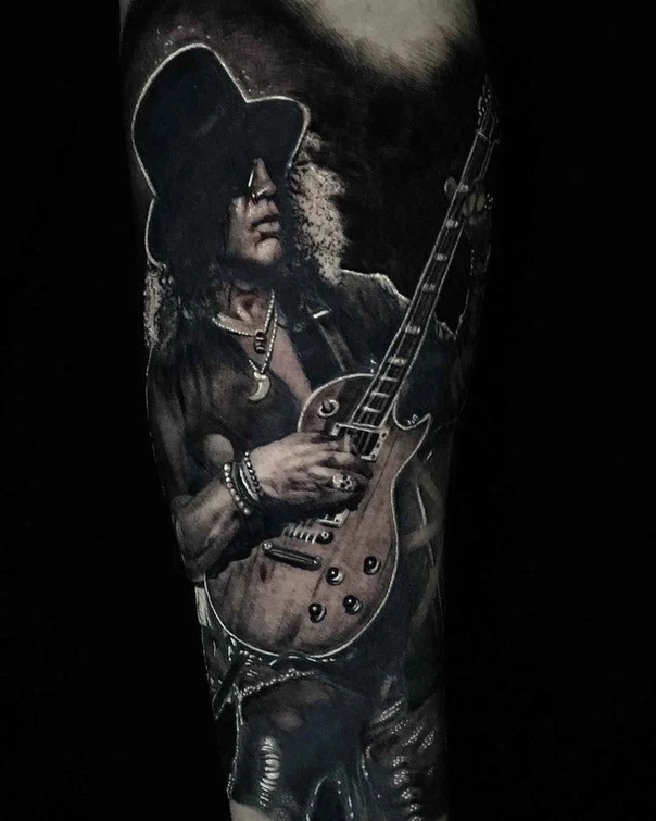 Realism Portrait, Guitar tattoo on Full Sleeve