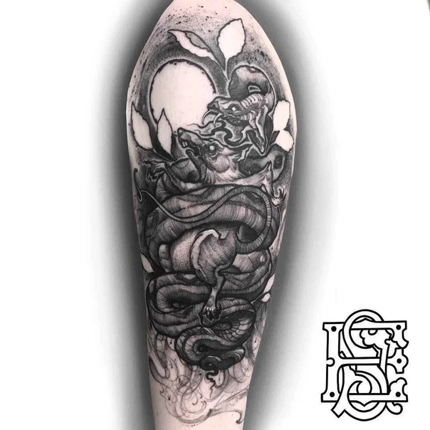 Blackwork Snake, Dragon tattoo on Forearm