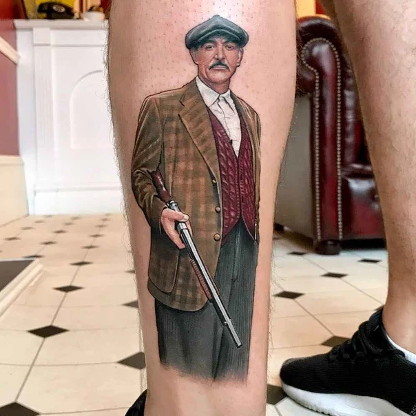 Realism Portrait, Man tattoo on Calf