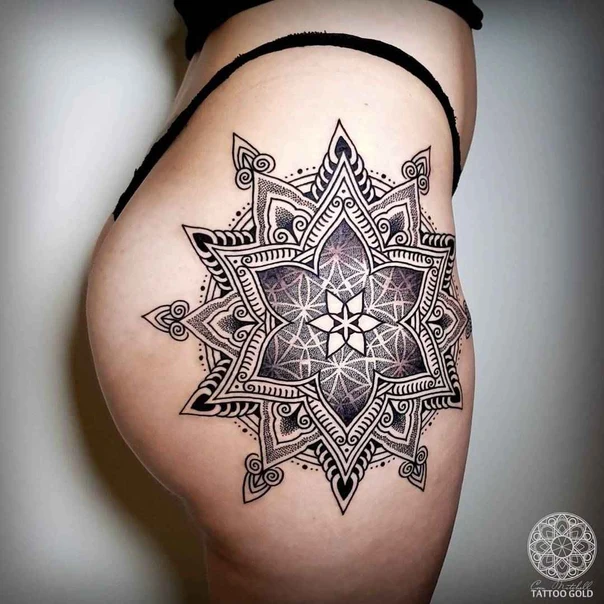 Mandala Geometric, Floral tattoo on Hip