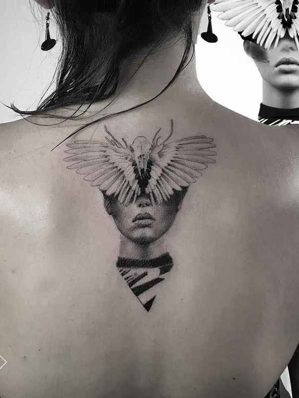 female black and grey black and grey 타투 부위 upper back #11810 | 타투이스트 Resul Odabas
