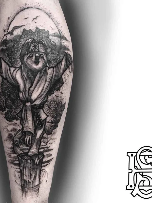 black and grey blackwork Tatuaggio su calf #11874 | Tatuatore Eddie Stacey