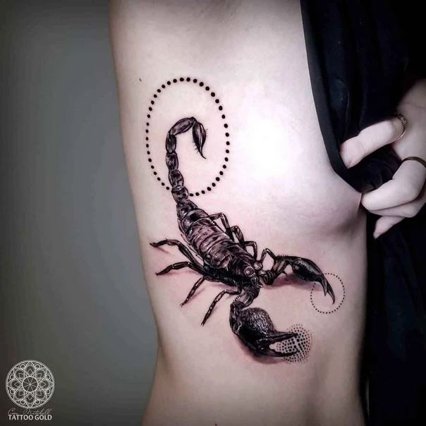 Black & Grey Scorpion tattoo on Ribcage