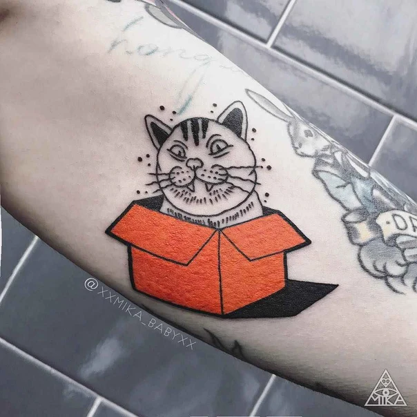 Old School Cat, Box tattoo on Forearm