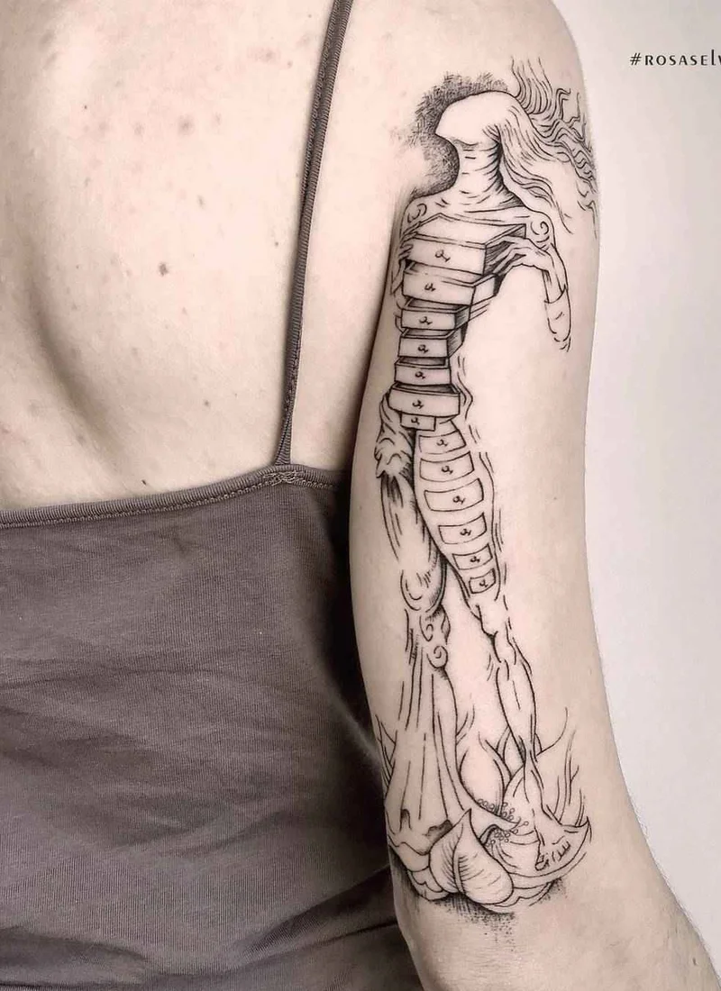 Rosa Selva linework tattoo