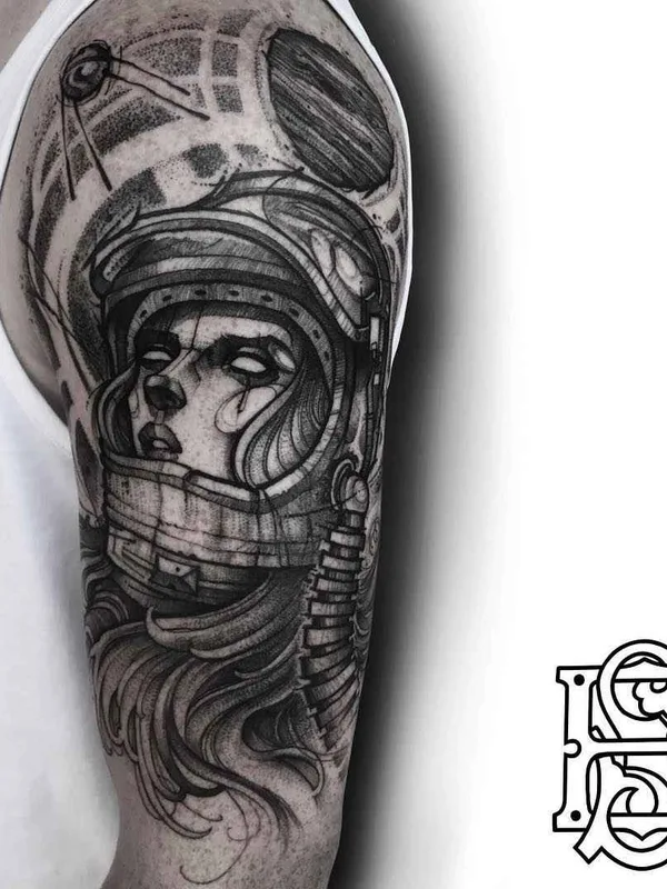 black and grey blackwork Tatuaggio su full sleeve #11876 | Tatuatore Eddie Stacey