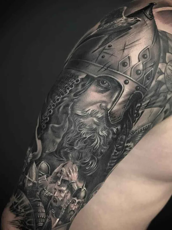 male black and grey realism Tatuaggio su full sleeve #11887 | Tatuatore Дмитрий Щелоков