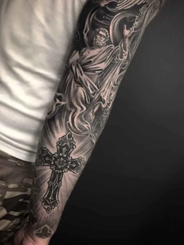 male black and grey realism Tatuaggio su full sleeve #11886 | Tatuatore Дмитрий Щелоков
