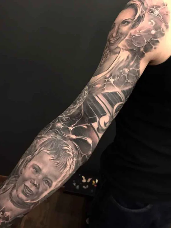 black and grey realism Tatuaggio su full sleeve #11881 | Tatuatore Дмитрий Щелоков