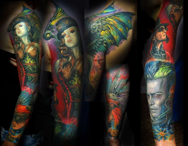 Реализм Portrait, Steampunk tattoo на Полный рукав