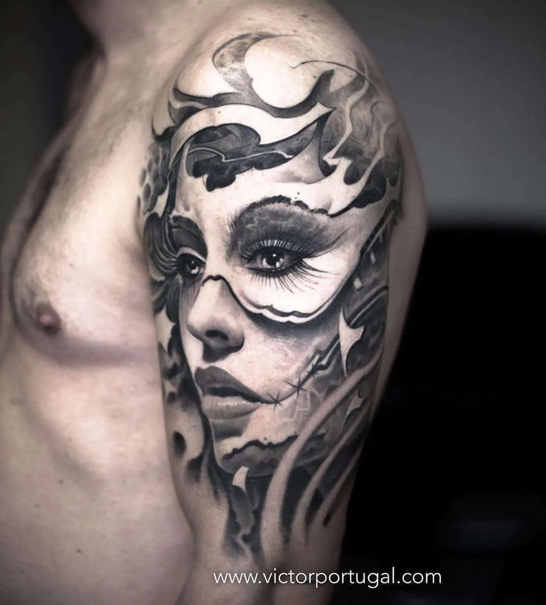 Tattoo artist Victor Portugal, authors style black&grey portrait realism, surrealism | Poland