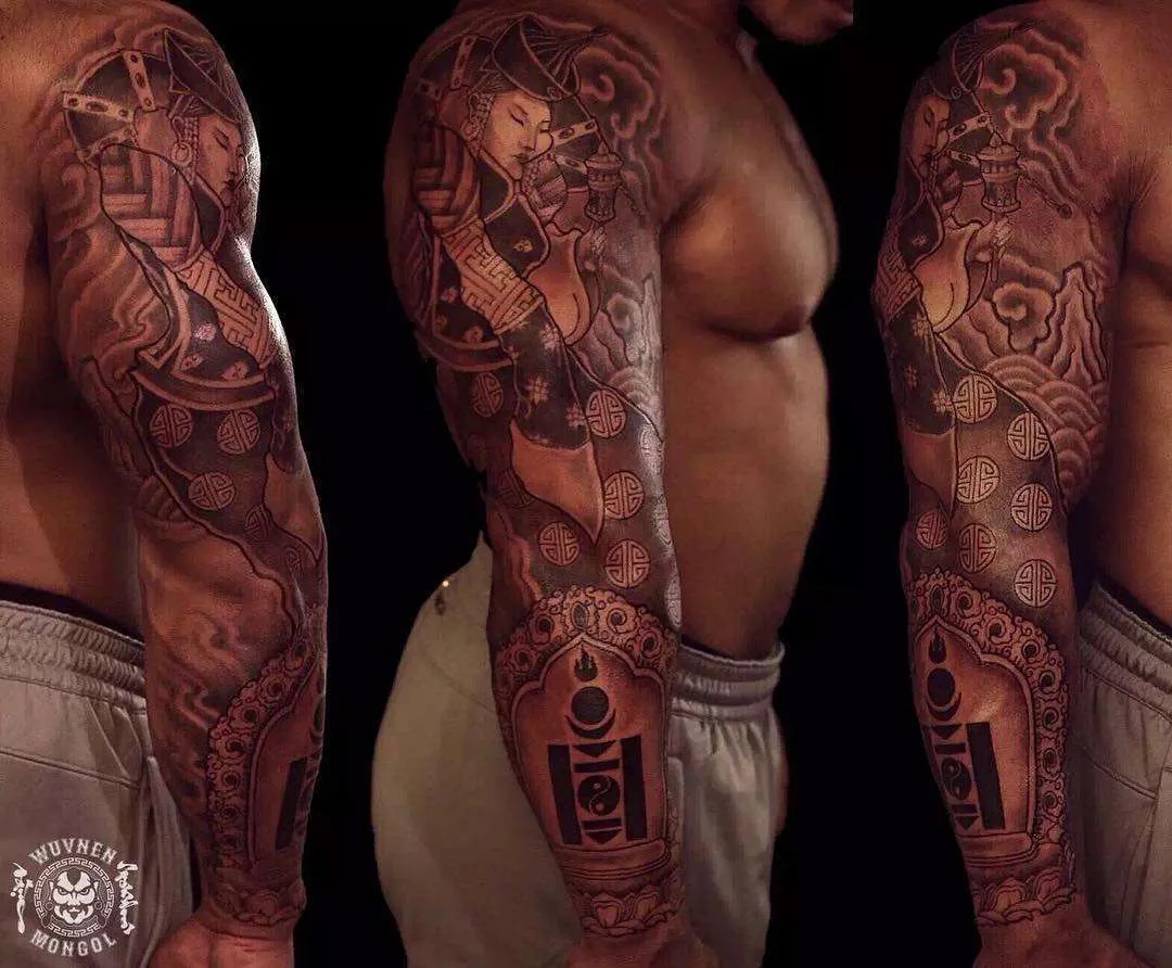 Mongol Wuvnen Tattoo Studio, color traditional mongolian tattoo | China
