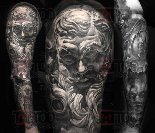 Реализм Portrait, Clock tattoo на Полный рукав