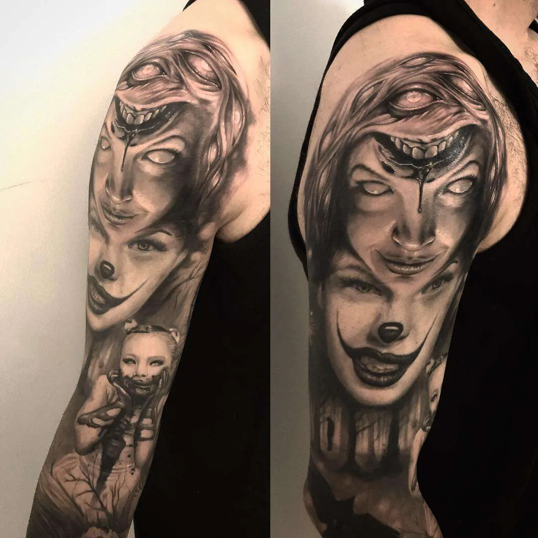 Tatuagem artista Coreh Lopez, retrato preto e cinza tatuagem realista, surrealismo | Espanha