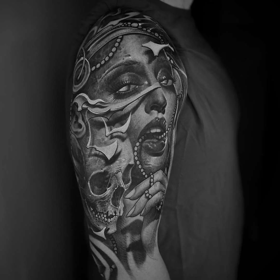 Tattoo artist Victor Portugal, authors style black&grey portrait realism, surrealism | Poland