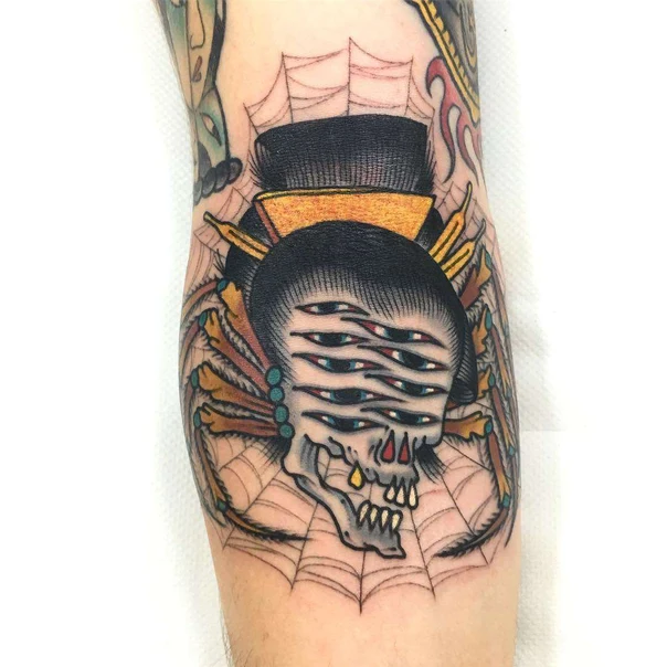 Neo Traditional Skull, Spider tattoo on Forearm