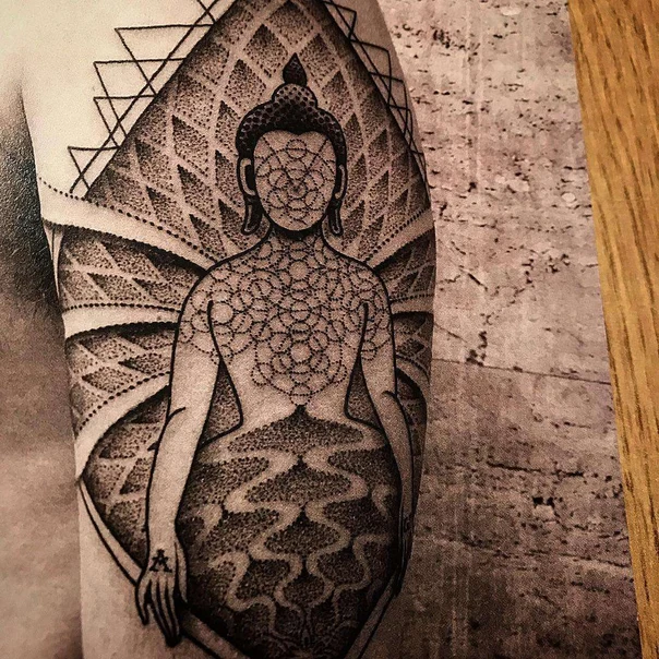 Dotwork Buddha, Mandala tattoo on Forearm