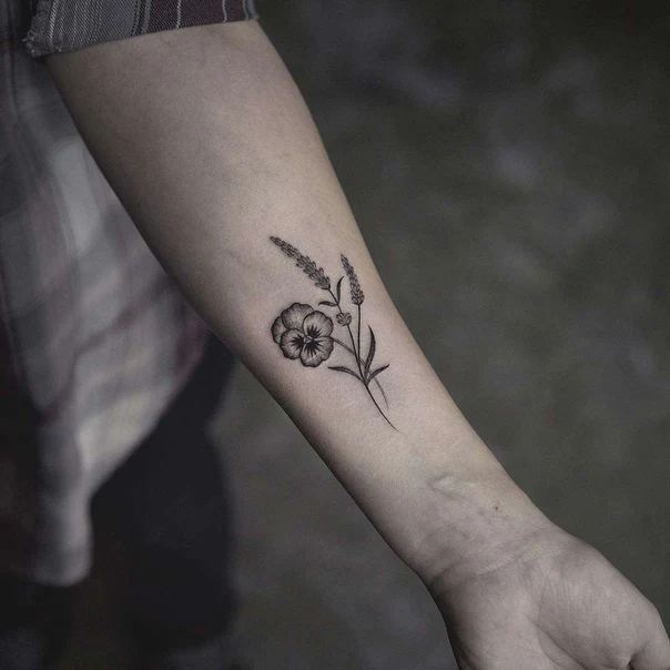 Fineline Flower, Plant tattoo on Forearm