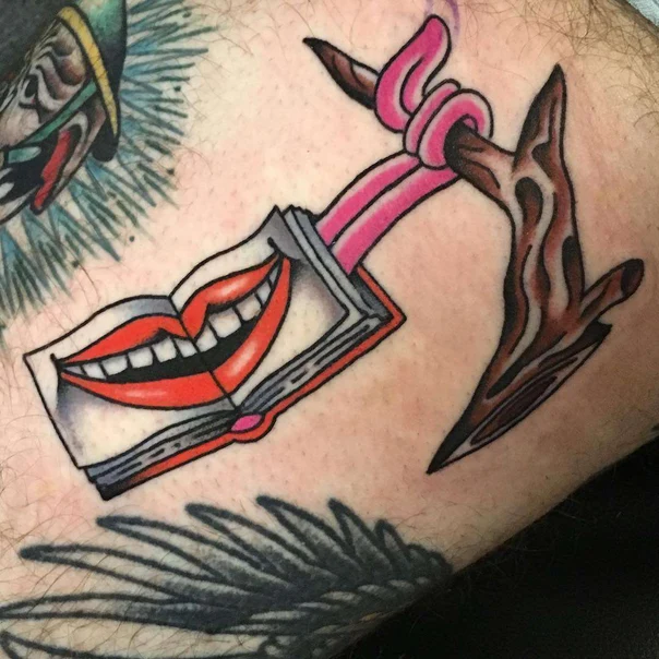 Old School Lips, Book tattoo on Forearm